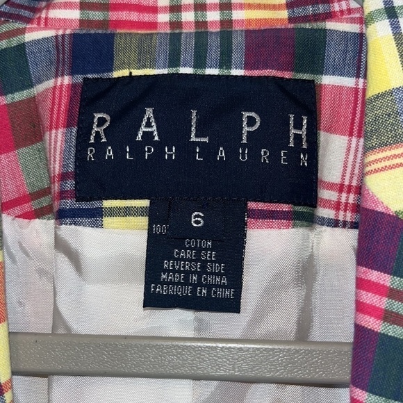 RALPH Ralph Lauren colorful cotton plaid button blazer preppy country club sz 6 - Picture 5 of 12